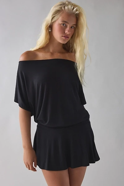 UO Total Eclipse Draped Jersey Knit Off-The-Shoulder Mini Dress