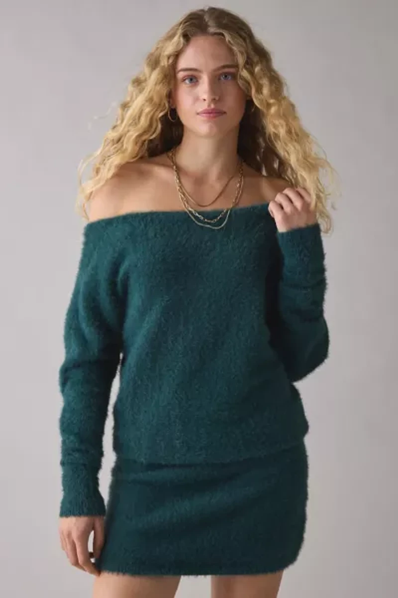 UO Swit-er Knit Off-The-Shoulder Mini Dress