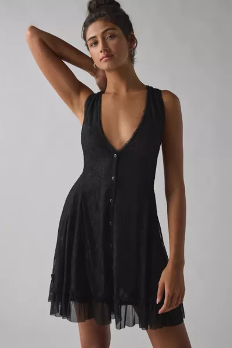 UO Sweet Nothings Reversible Button Lace Mini Dress