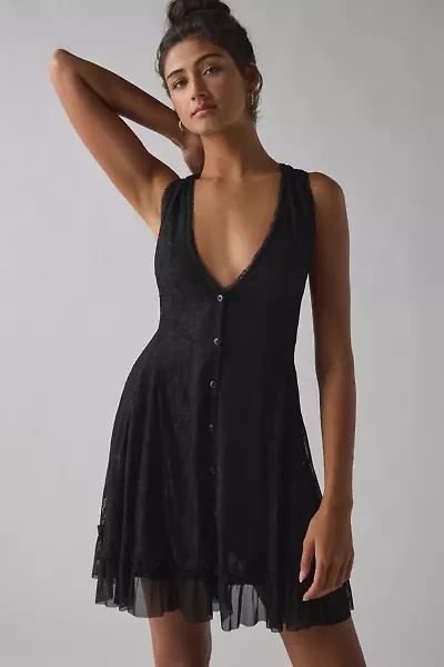 UO Sweet Nothings Reversible Button Lace Mini Dress