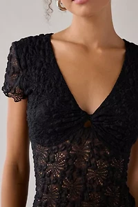 Kimchi Blue Maisie Sheer Lace Twist-Front Crop Top