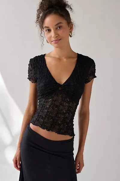 Kimchi Blue Maisie Sheer Lace Twist-Front Crop Top