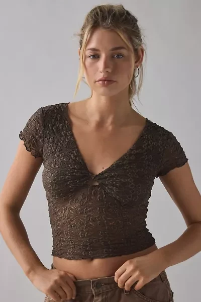 Kimchi Blue Maisie Sheer Lace Twist-Front Crop Top