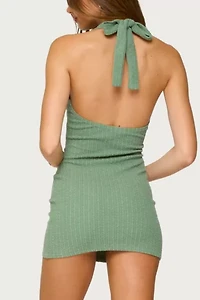 Edikted Rowe Plunging Halter Ring Mini Dress