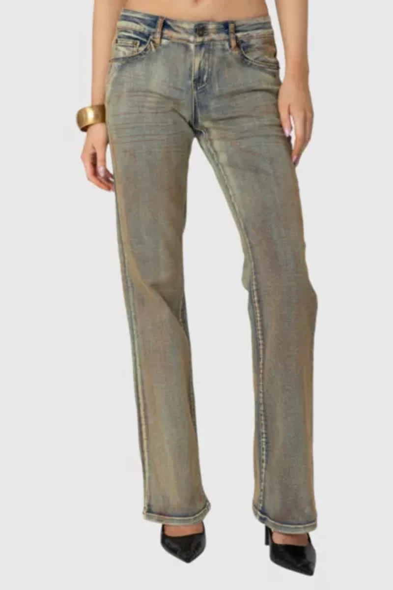 Edikted Boot Cut Low Rise Mud Washed Jeans