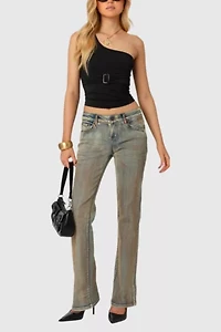 Edikted Boot Cut Low Rise Mud Washed Jeans