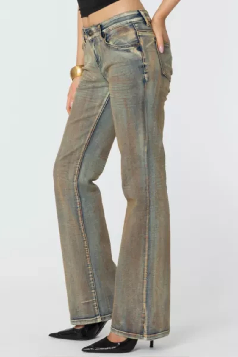 Edikted Boot Cut Low Rise Mud Washed Jeans