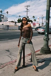 Edikted Boot Cut Low Rise Mud Washed Jeans
