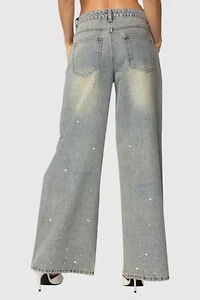 Edikted Rhinestone Low Rise Washed Jeans