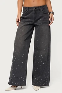 Edikted Rhinestone Low Rise Washed Jeans