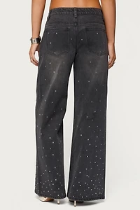 Edikted Rhinestone Low Rise Washed Jeans