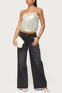 Edikted Rhinestone Low Rise Washed Jeans