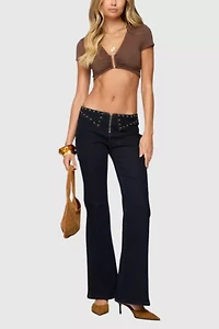Edikted Carys Studded Low Rise Flared Jeans