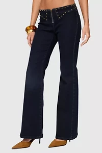 Edikted Carys Studded Low Rise Flared Jeans