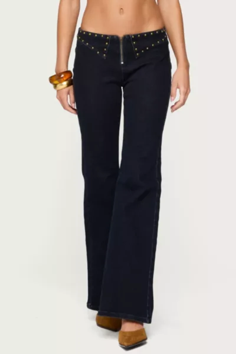 Edikted Carys Studded Low Rise Flared Jeans