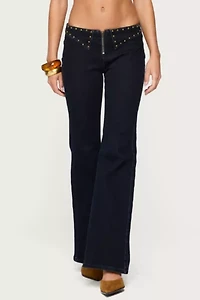 Edikted Carys Studded Low Rise Flared Jeans