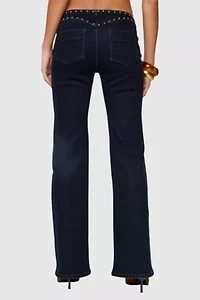 Edikted Carys Studded Low Rise Flared Jeans