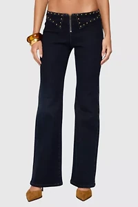 Edikted Carys Studded Low Rise Flared Jeans