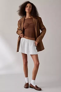 UO Izzy Semi-Sheer Ruched Front Long Sleeve Boatneck Top