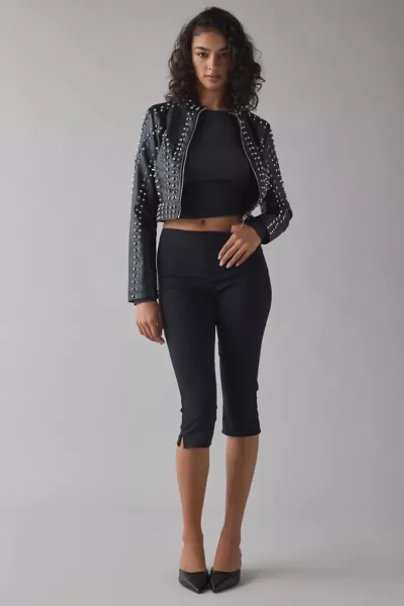 Azalea Wang Silva Crystal Studded Faux Leather Moto Jacket