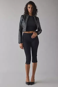 Azalea Wang Silva Crystal Studded Faux Leather Moto Jacket