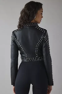 Azalea Wang Silva Crystal Studded Faux Leather Moto Jacket