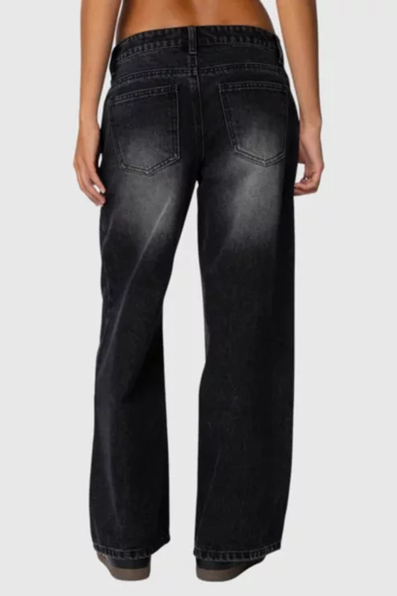 Edikted Petite Magda Low Rise Acid Wash Jeans
