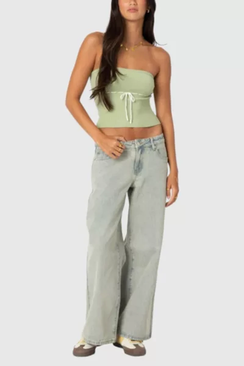 Edikted Petite Magda Low Rise Acid Wash Jeans