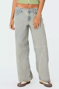 Edikted Petite Magda Low Rise Acid Wash Jeans
