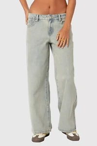 Edikted Petite Magda Low Rise Acid Wash Jeans