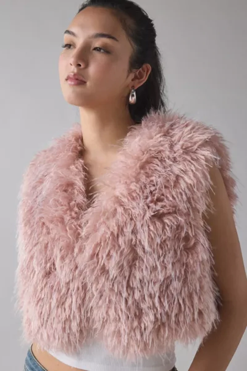 Azalea Wang Camille Cropped Blush Faux Fur Vest