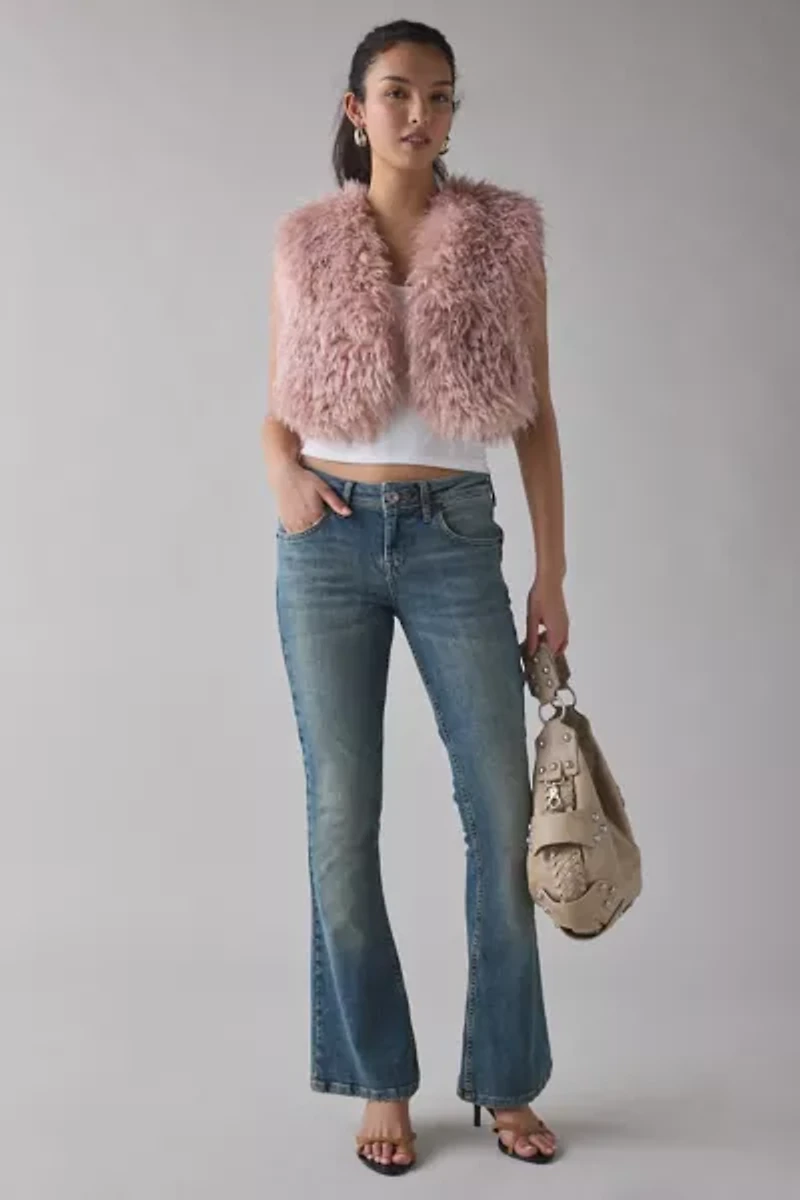 Azalea Wang Camille Cropped Blush Faux Fur Vest