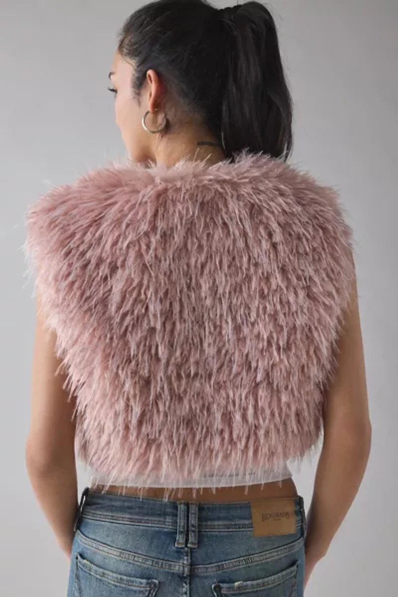 Azalea Wang Camille Cropped Blush Faux Fur Vest