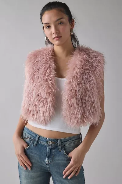 Azalea Wang Camille Cropped Blush Faux Fur Vest