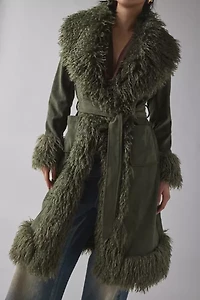 Azalea Wang Gilda Faur Fur Trim Faux Suede Jacket