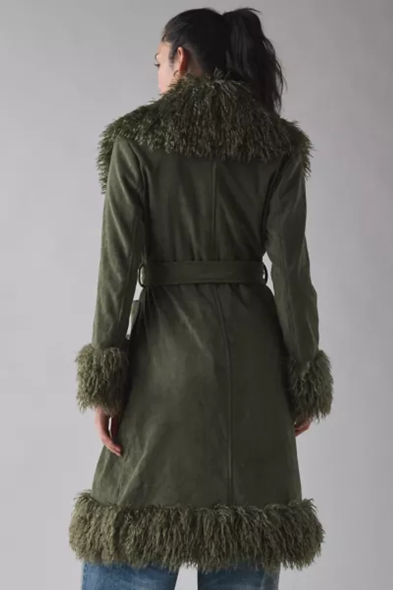 Azalea Wang Gilda Faur Fur Trim Faux Suede Jacket