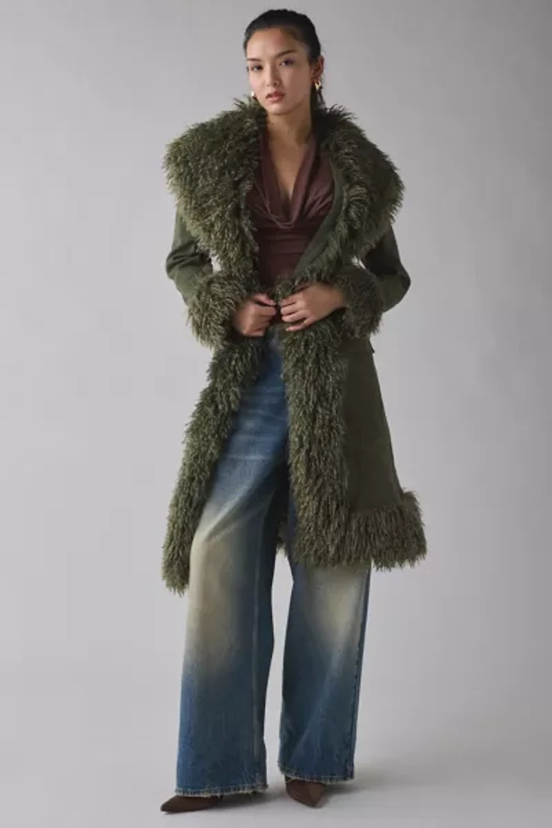 Azalea Wang Gilda Faur Fur Trim Faux Suede Jacket