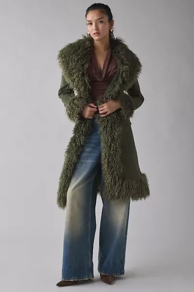 Azalea Wang Gilda Faur Fur Trim Faux Suede Jacket