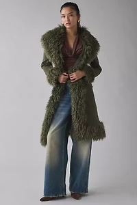 Azalea Wang Gilda Faur Fur Trim Faux Suede Jacket