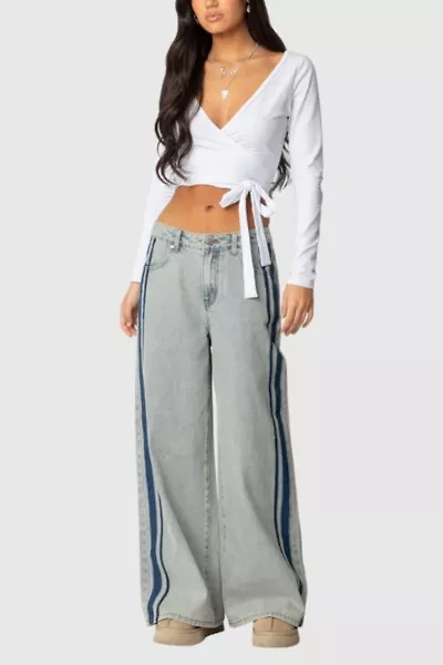 Edikted Side Stripe Washed Low Rise Jeans