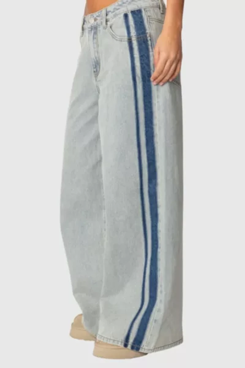 Edikted Side Stripe Washed Low Rise Jeans