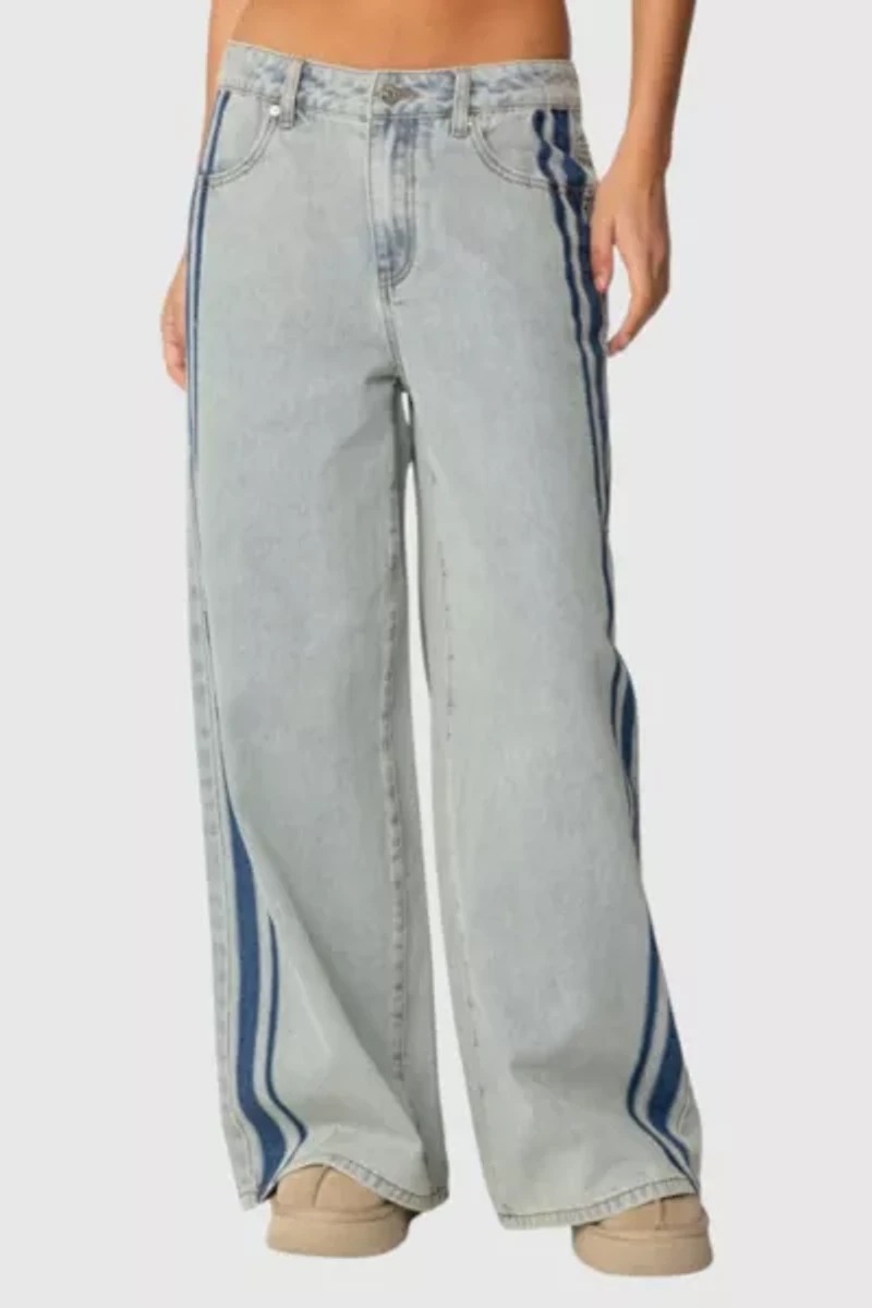 Edikted Side Stripe Washed Low Rise Jeans