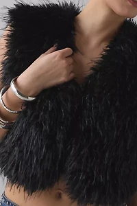 Azalea Wang Camille Cropped Black Faux Fur Vest