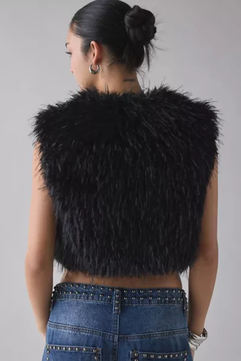 Azalea Wang Camille Cropped Black Faux Fur Vest