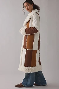 Azalea Wang Telluride Longline Patchwork Faux Fur Trim Coat