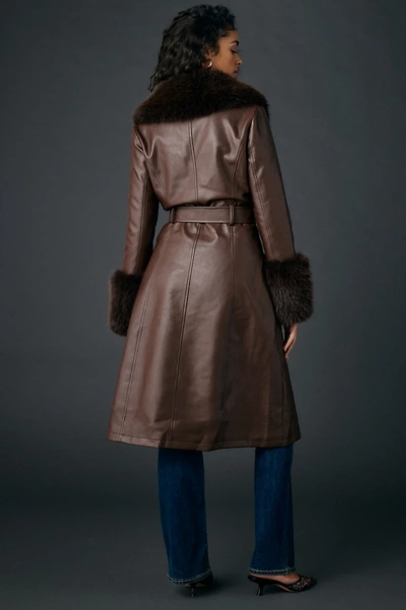 Azalea Wang Kaya Faux Fur Trim Leather Trench Coat