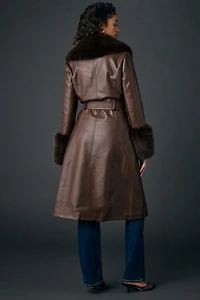 Azalea Wang Kaya Faux Fur Trim Leather Trench Coat