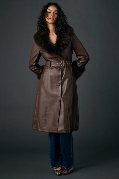 Azalea Wang Kaya Faux Fur Trim Leather Trench Coat