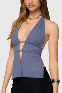 Edikted Nikole Split Front Backless Halter Top