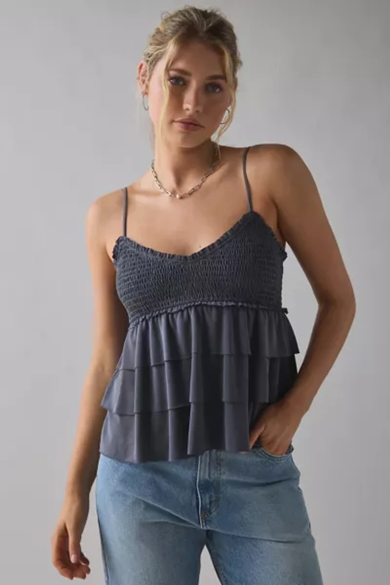 Kimchi Blue Heidi Smocked Tiered Ruffle Babydoll Tank Top